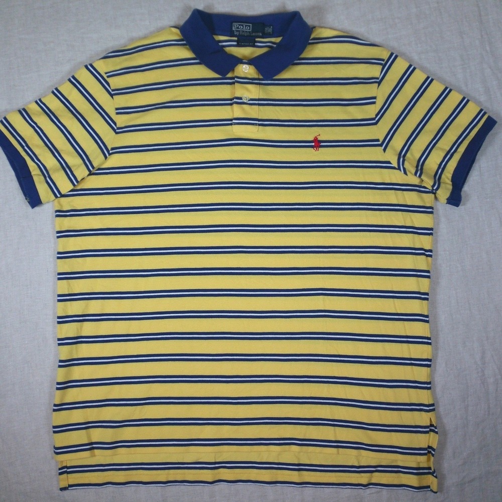 Polo Ralph Lauren Polo Shirt Mens XXL Yellow Excellent Striped Custom Fit